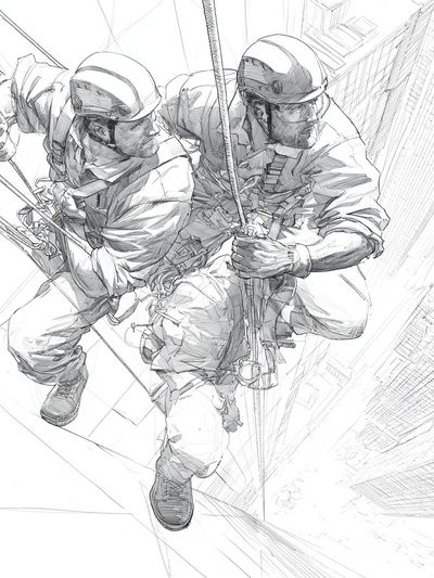 Skyscraper Rope Rescue Illustration Poster.