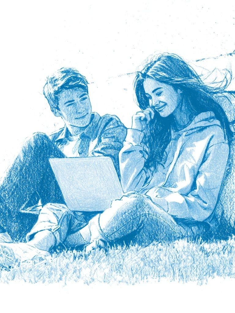 Couple with Laptop Sketch Poster. poster — illustration art