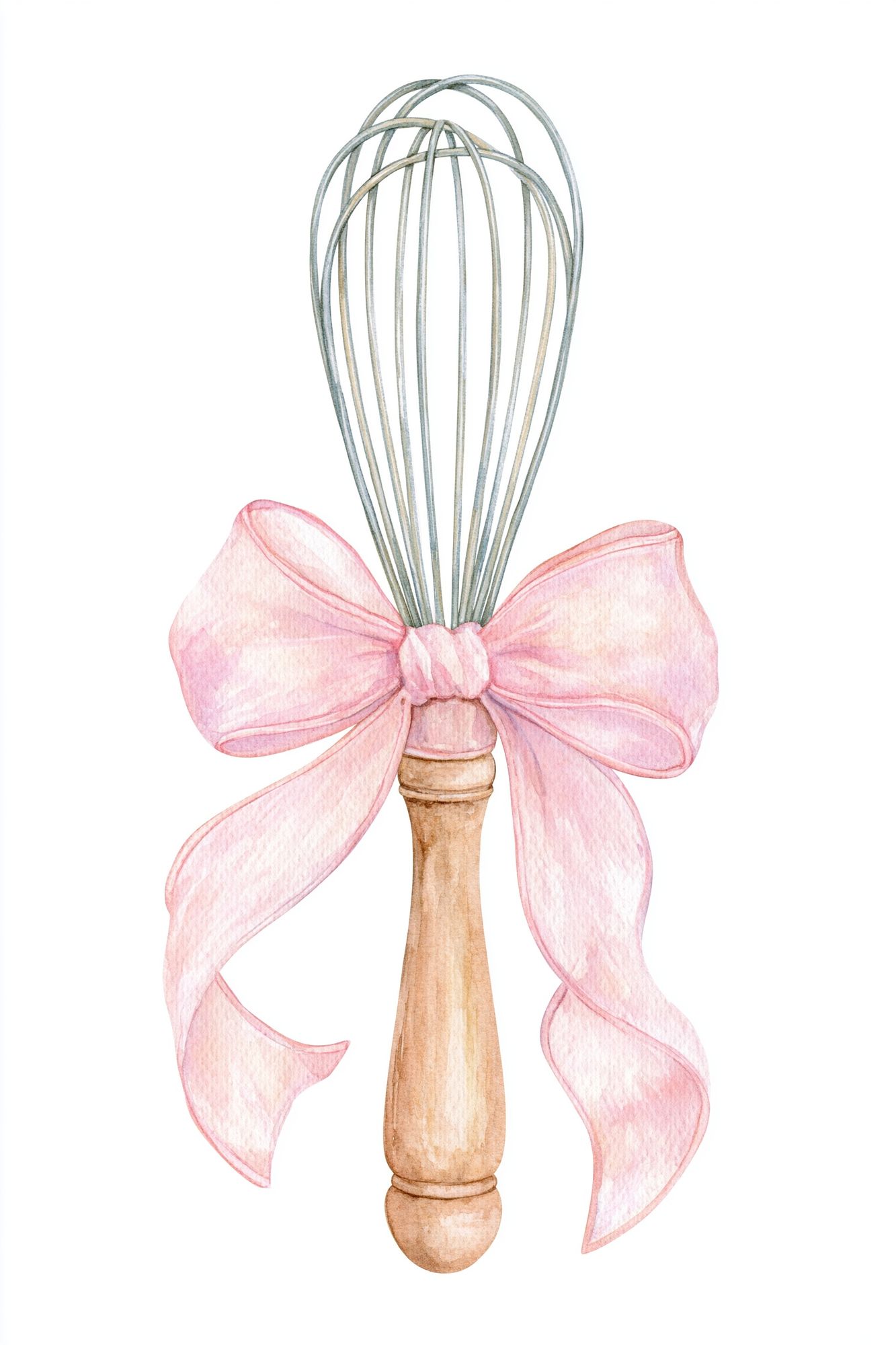 Pink Bow Whisk Watercolor Print. poster detail