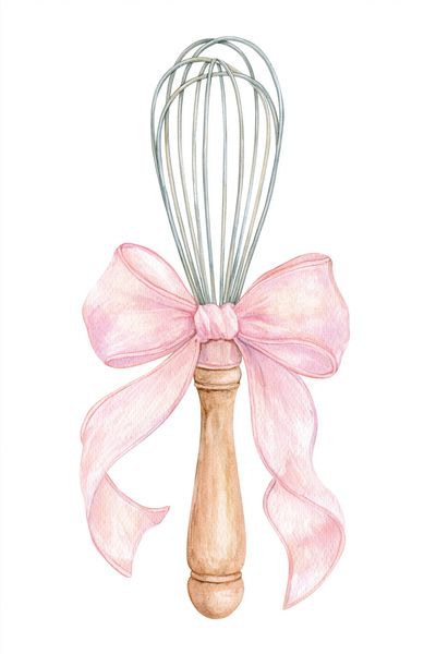 Pink Bow Whisk Watercolor Print.
