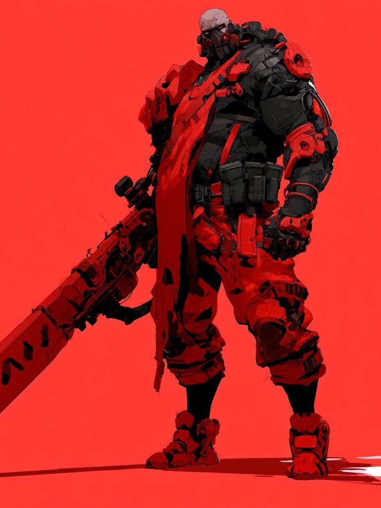 Red Cyberpunk Warrior Poster. poster — illustration art
