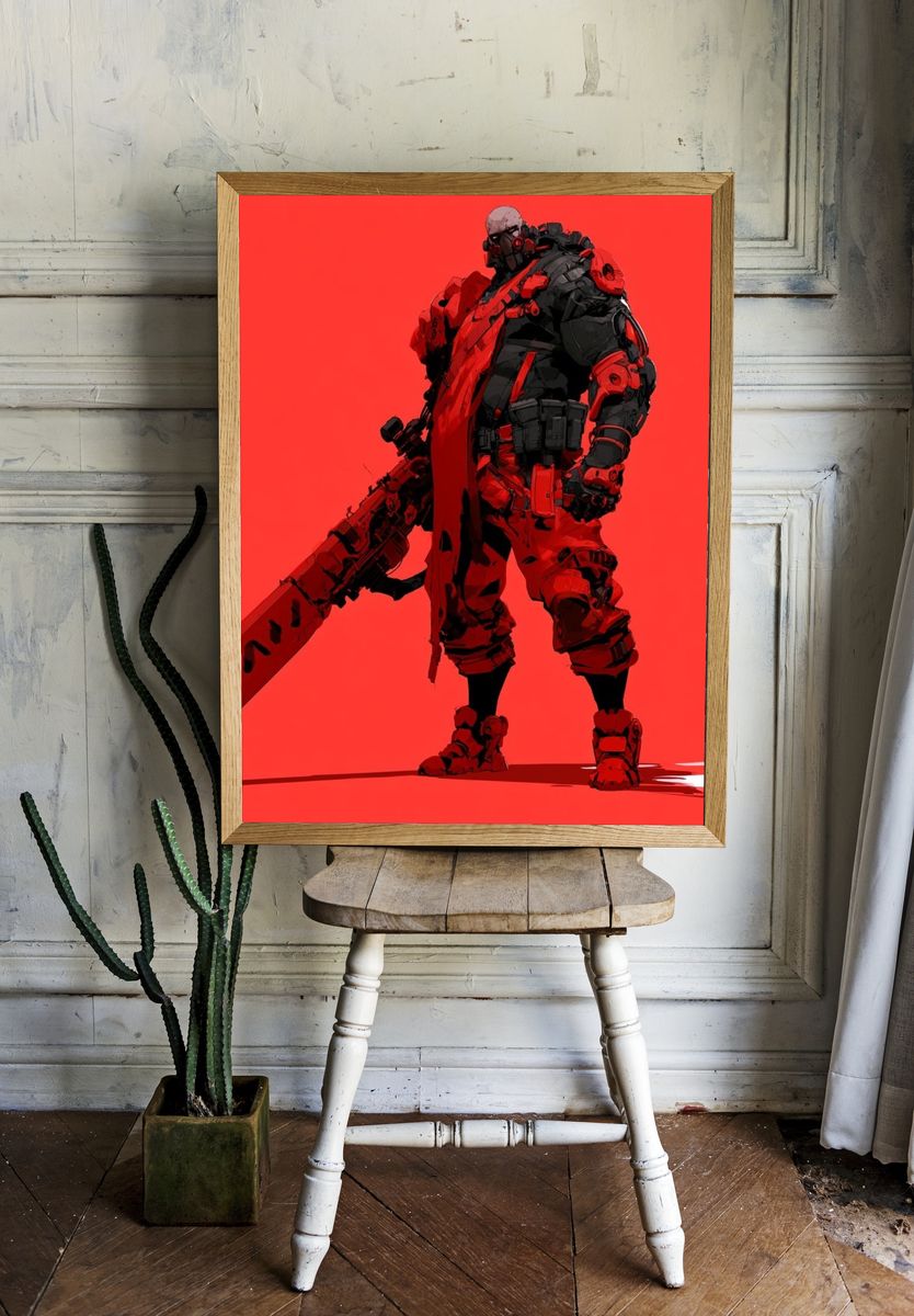 Red Cyberpunk Warrior Poster. room preview