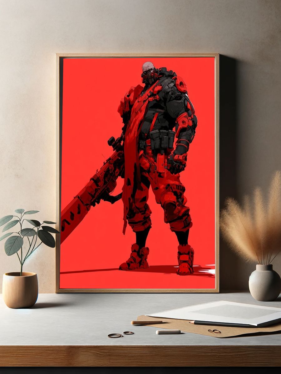 Red Cyberpunk Warrior Poster. — room view 2