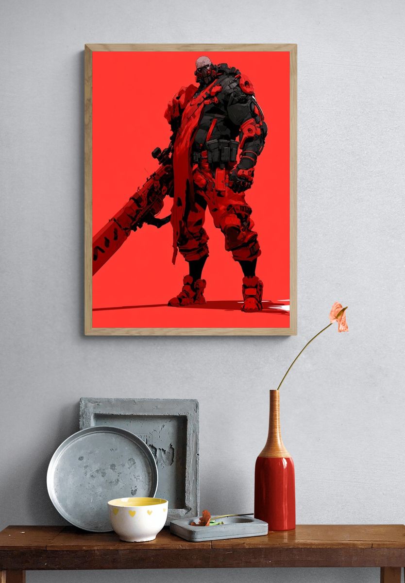 Red Cyberpunk Warrior Poster. — room view 3