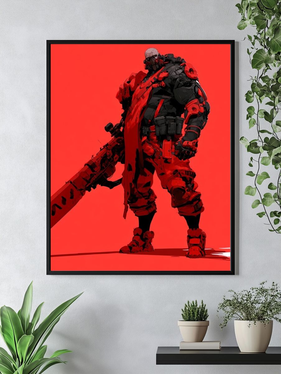 Red Cyberpunk Warrior Poster. — room view 4