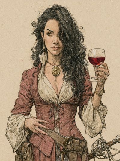 Pirate Woman with Wine Illustration Poster.