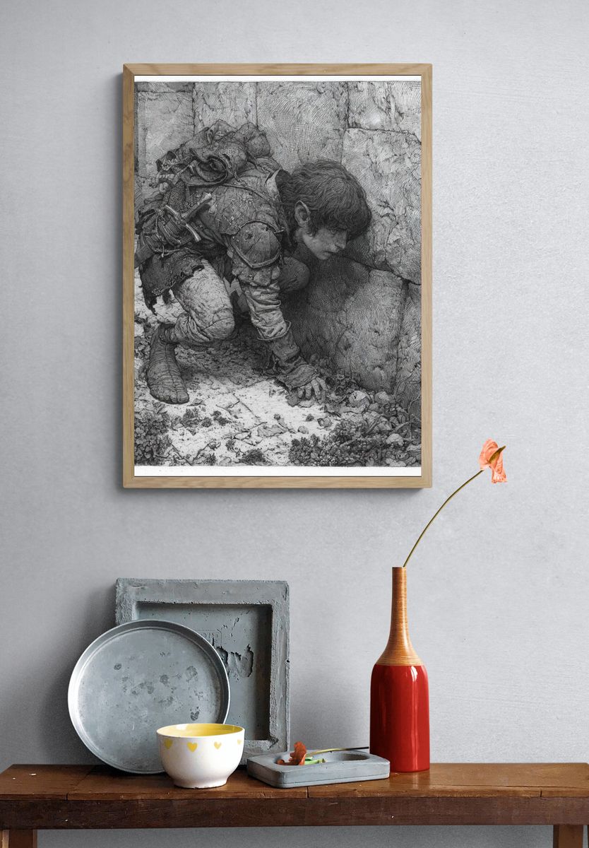 Crouching Scout Ink Print. — room view 3