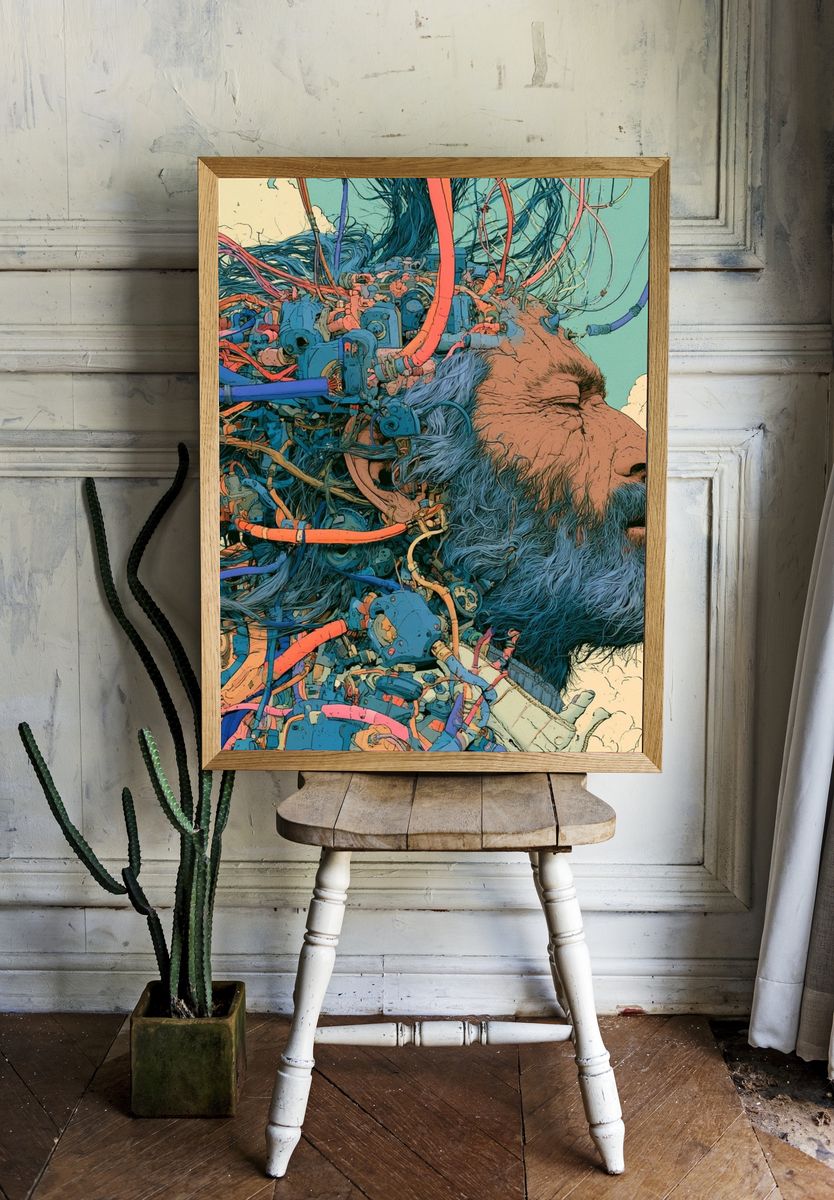 Surreal Bearded Man Digital Art Print. room preview