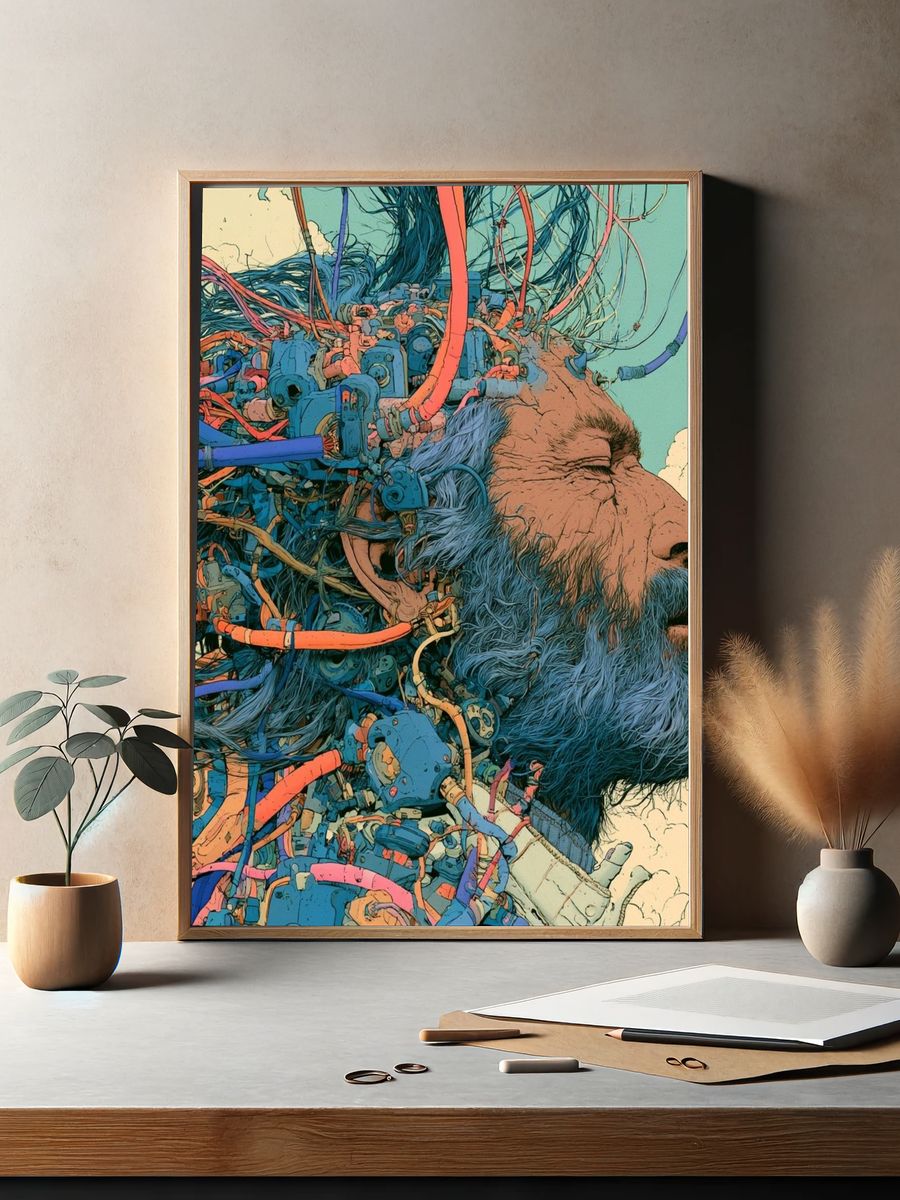 Surreal Bearded Man Digital Art Print. — room view 2