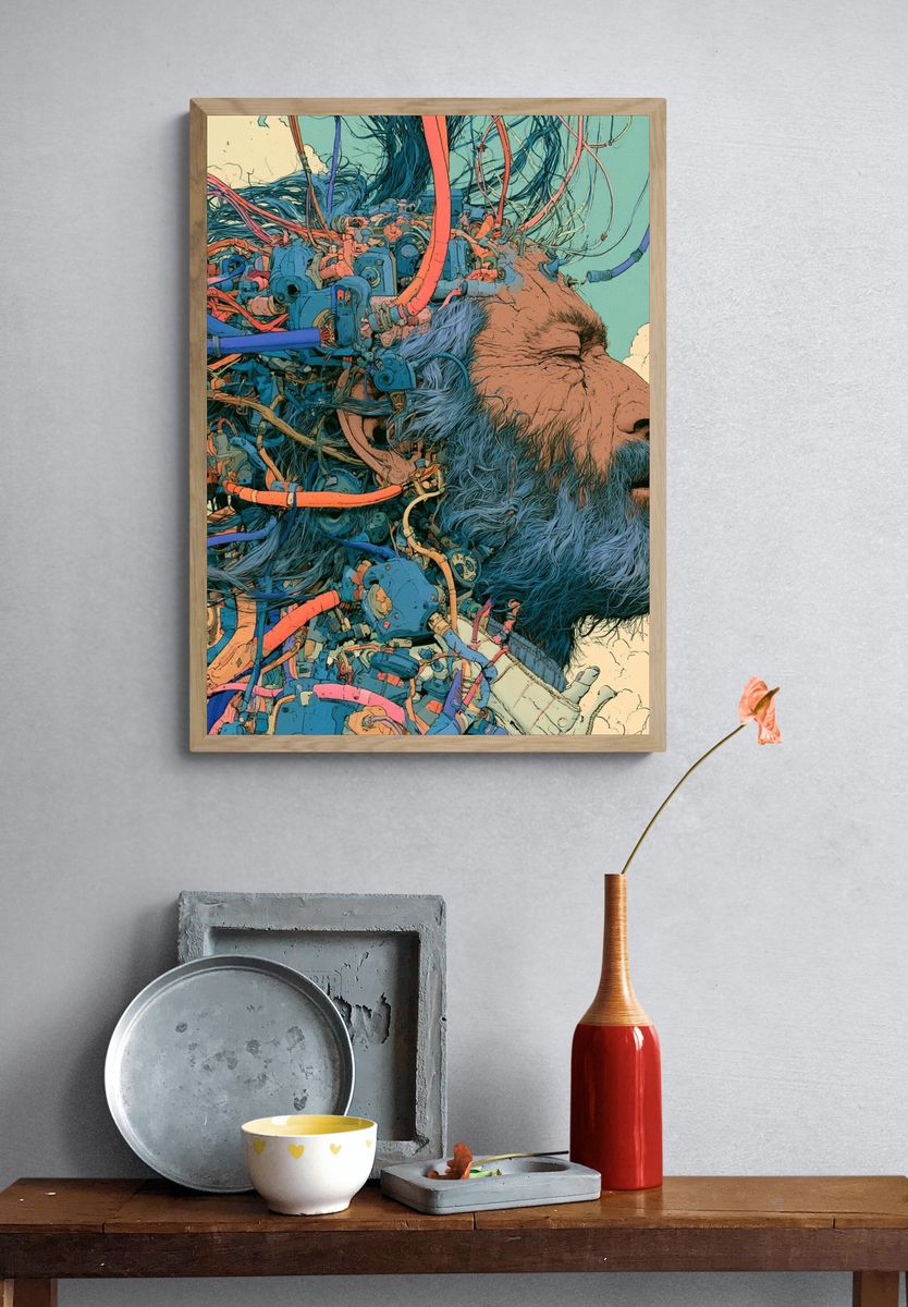 Surreal Bearded Man Digital Art Print. — room view 3
