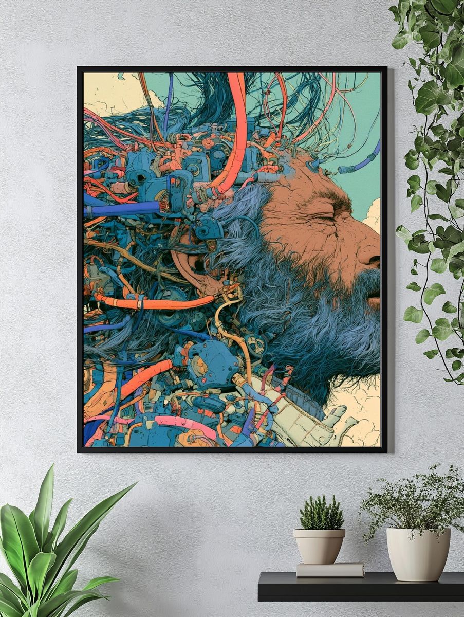 Surreal Bearded Man Digital Art Print. — room view 4