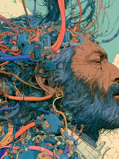 Surreal Bearded Man Digital Art Print.