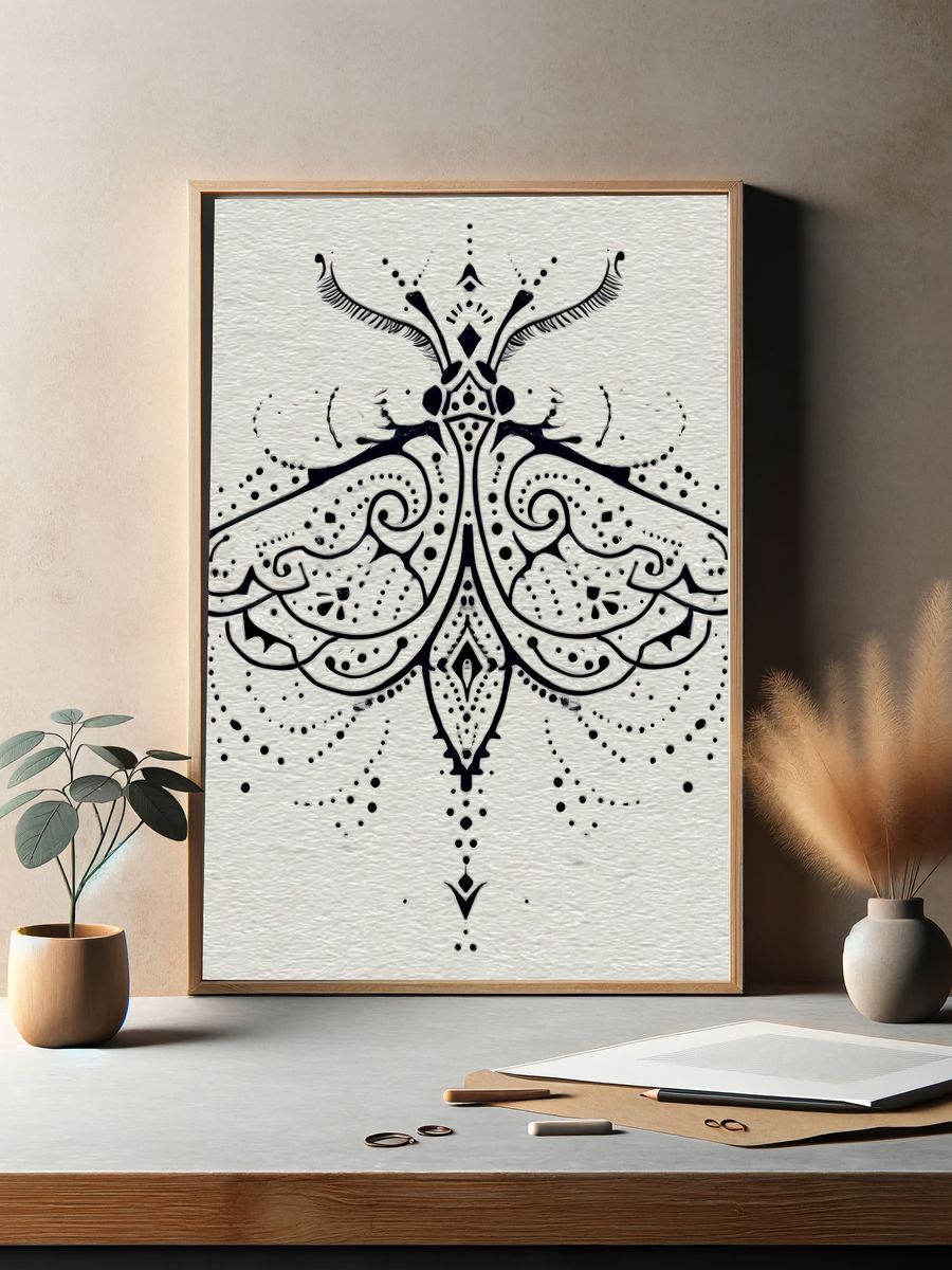 Ornamental Moth Line Art Poster. — room view 2