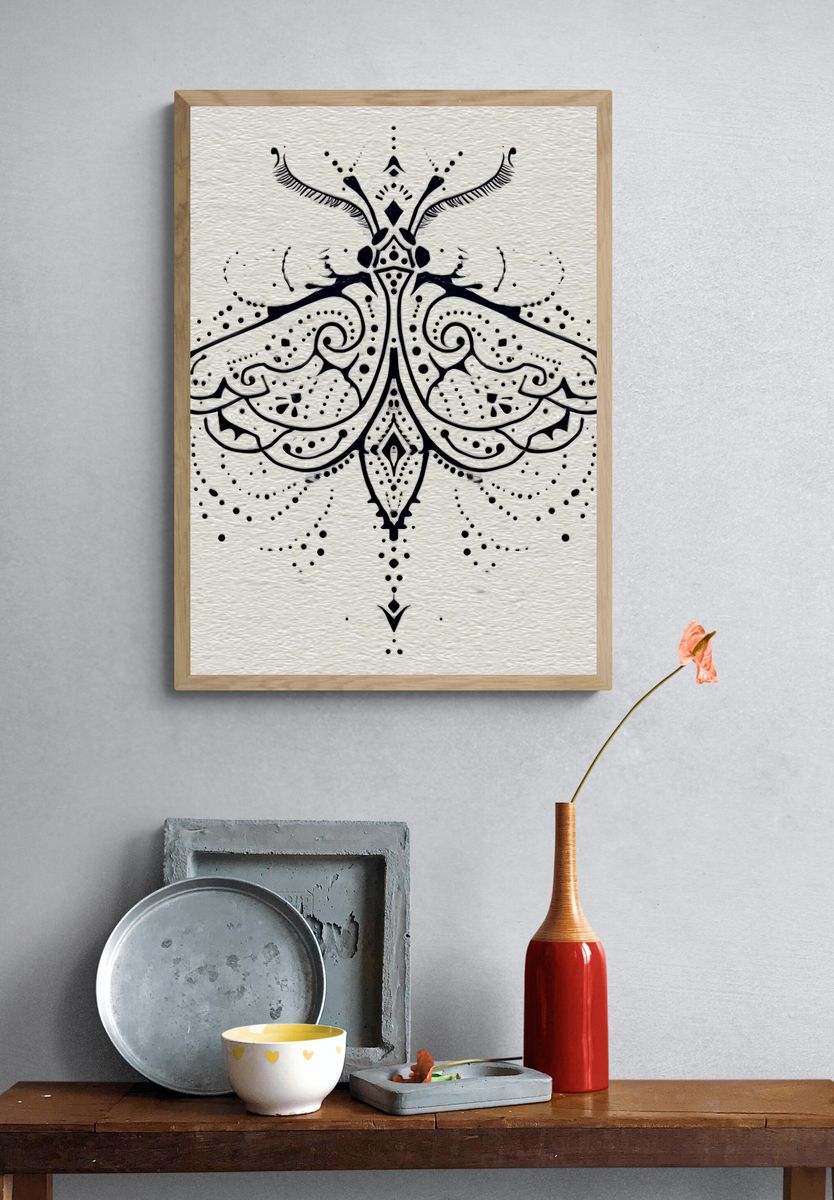 Ornamental Moth Line Art Poster. — room view 3