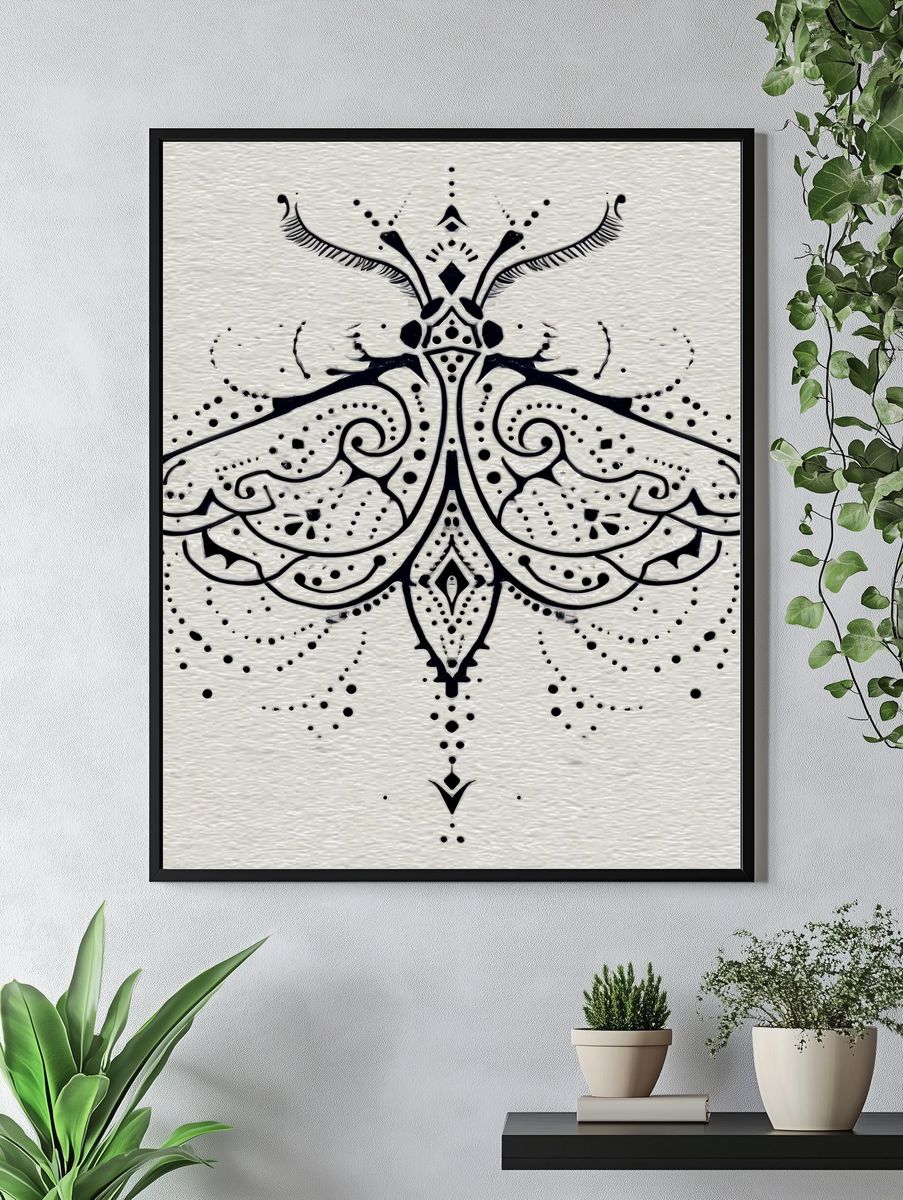 Ornamental Moth Line Art Poster. — room view 4