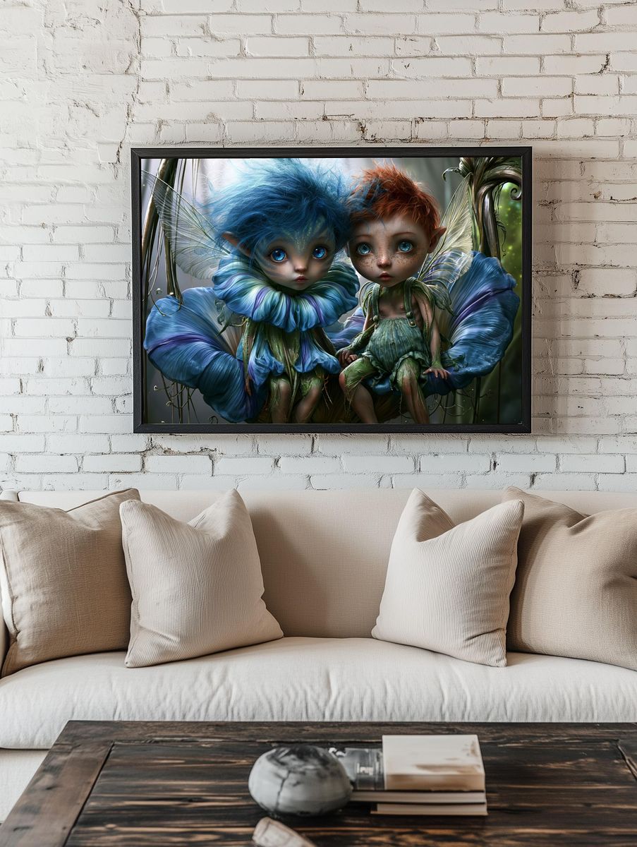 Fantasy Fairy Twins Illustration Poster. room preview