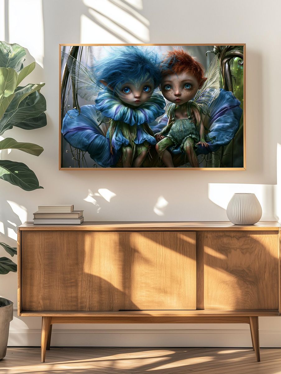 Fantasy Fairy Twins Illustration Poster. — room view 3