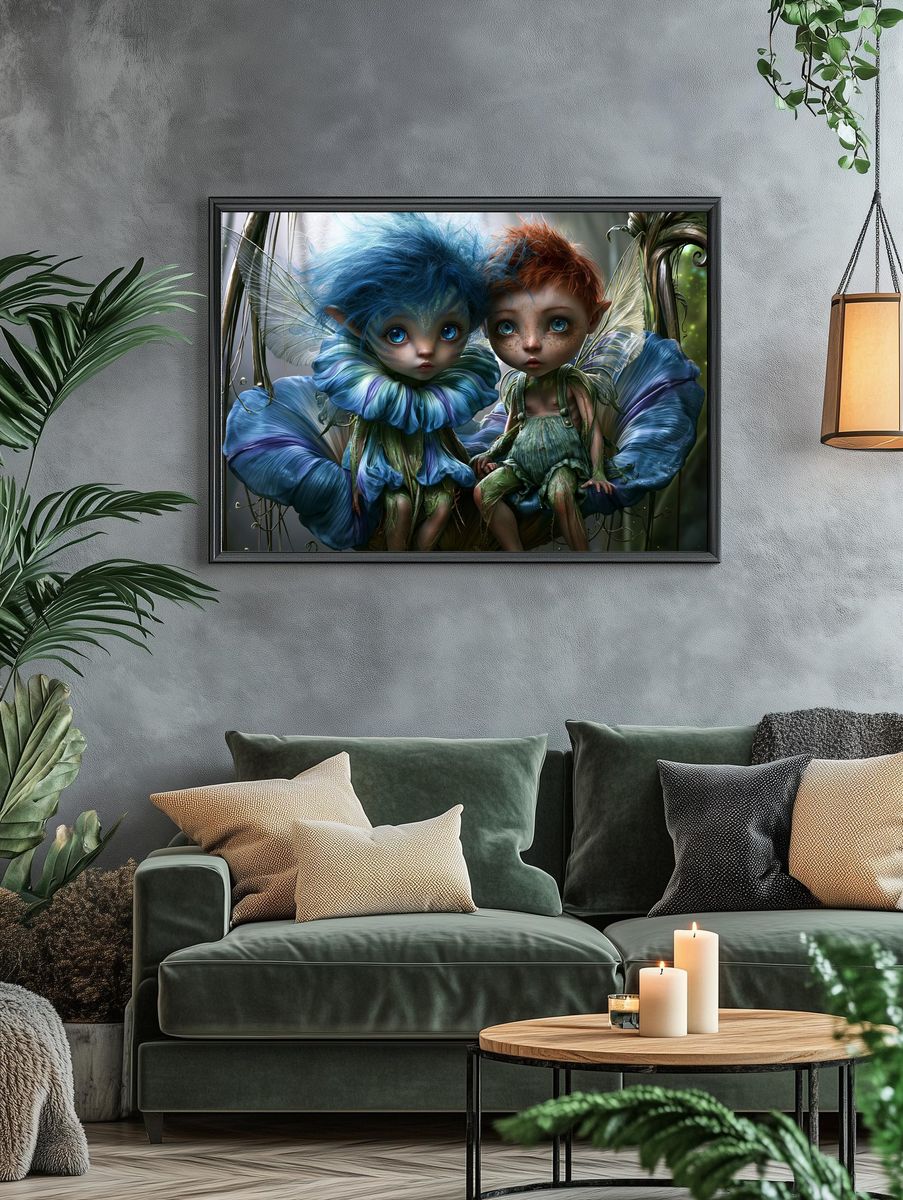 Fantasy Fairy Twins Illustration Poster. — room view 4