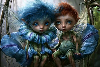 Fantasy Fairy Twins Illustration Poster.