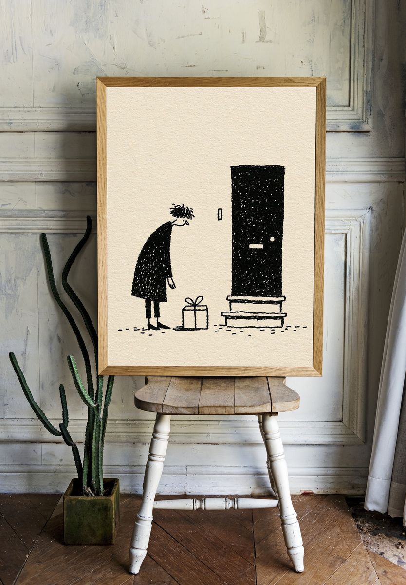 Gift at the Door Illustration Print. room preview