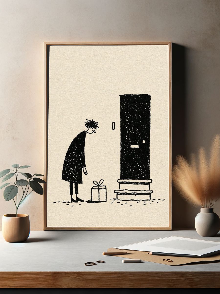 Gift at the Door Illustration Print. — room view 2