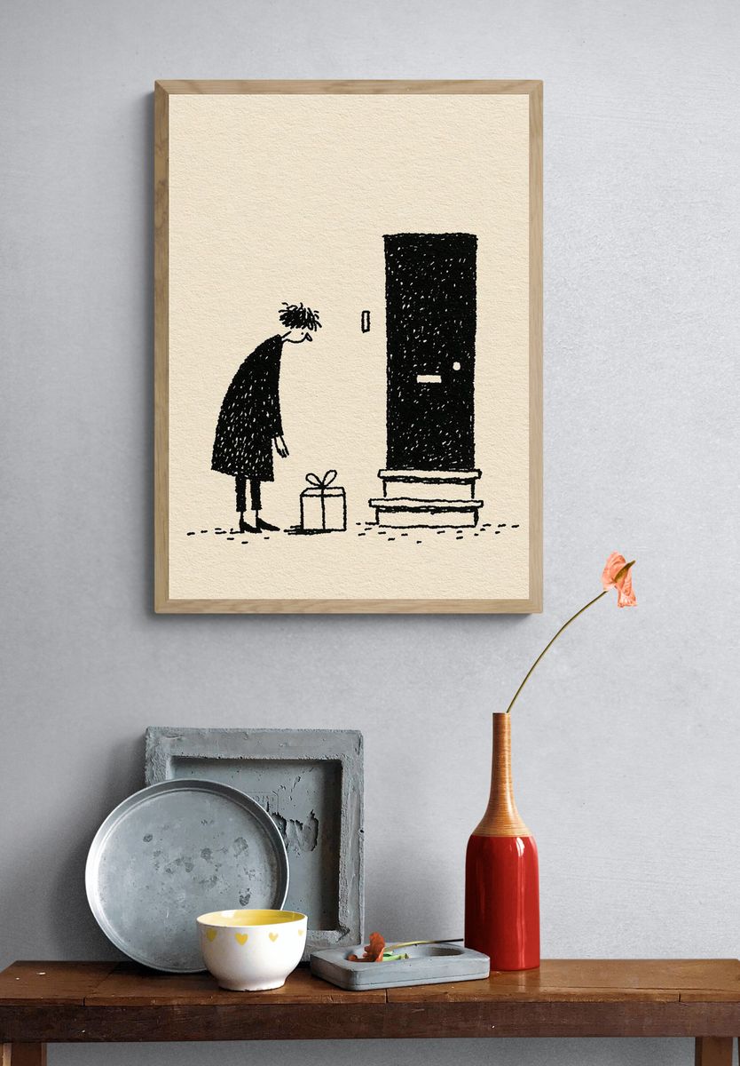 Gift at the Door Illustration Print. — room view 3