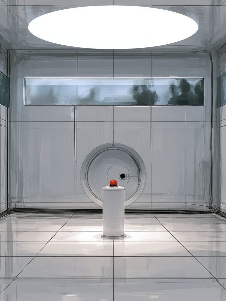 Sterile Chamber with Red Button Poster. poster — illustration art