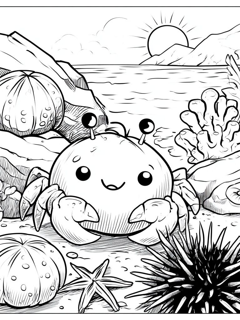 Cute Crab Undersea Coloring Poster. poster detail