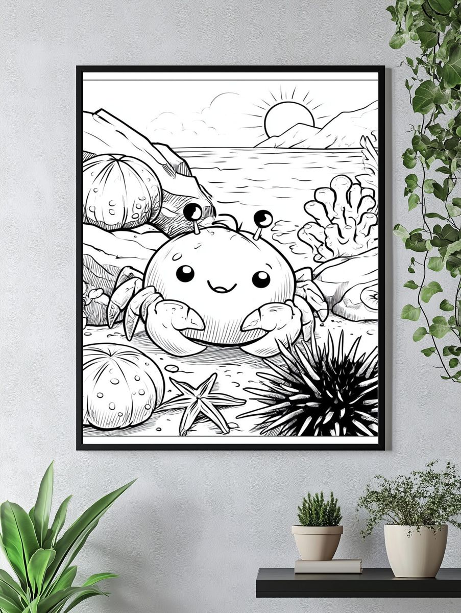 Cute Crab Undersea Coloring Poster. — room view 4