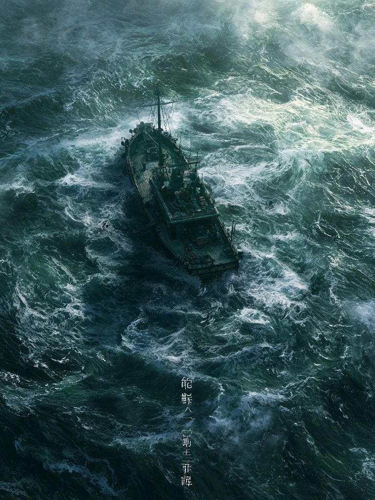 Stormy Sea Ship Illustration Poster. poster — illustration art