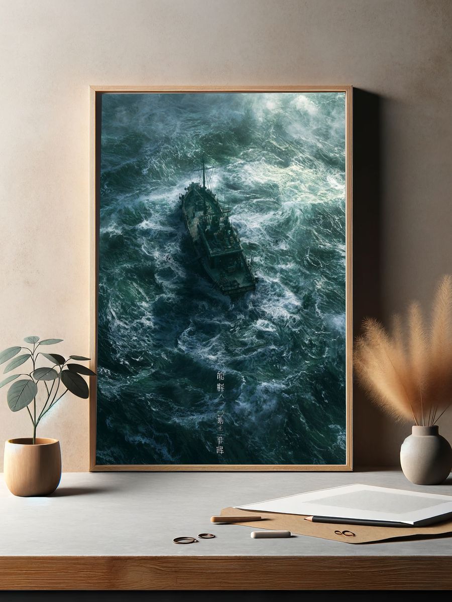 Stormy Sea Ship Illustration Poster. — room view 2