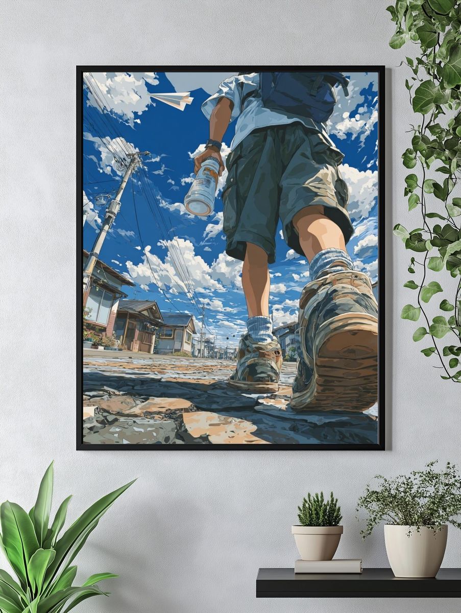 Street Walk Under Blue Sky Poster. — room view 4