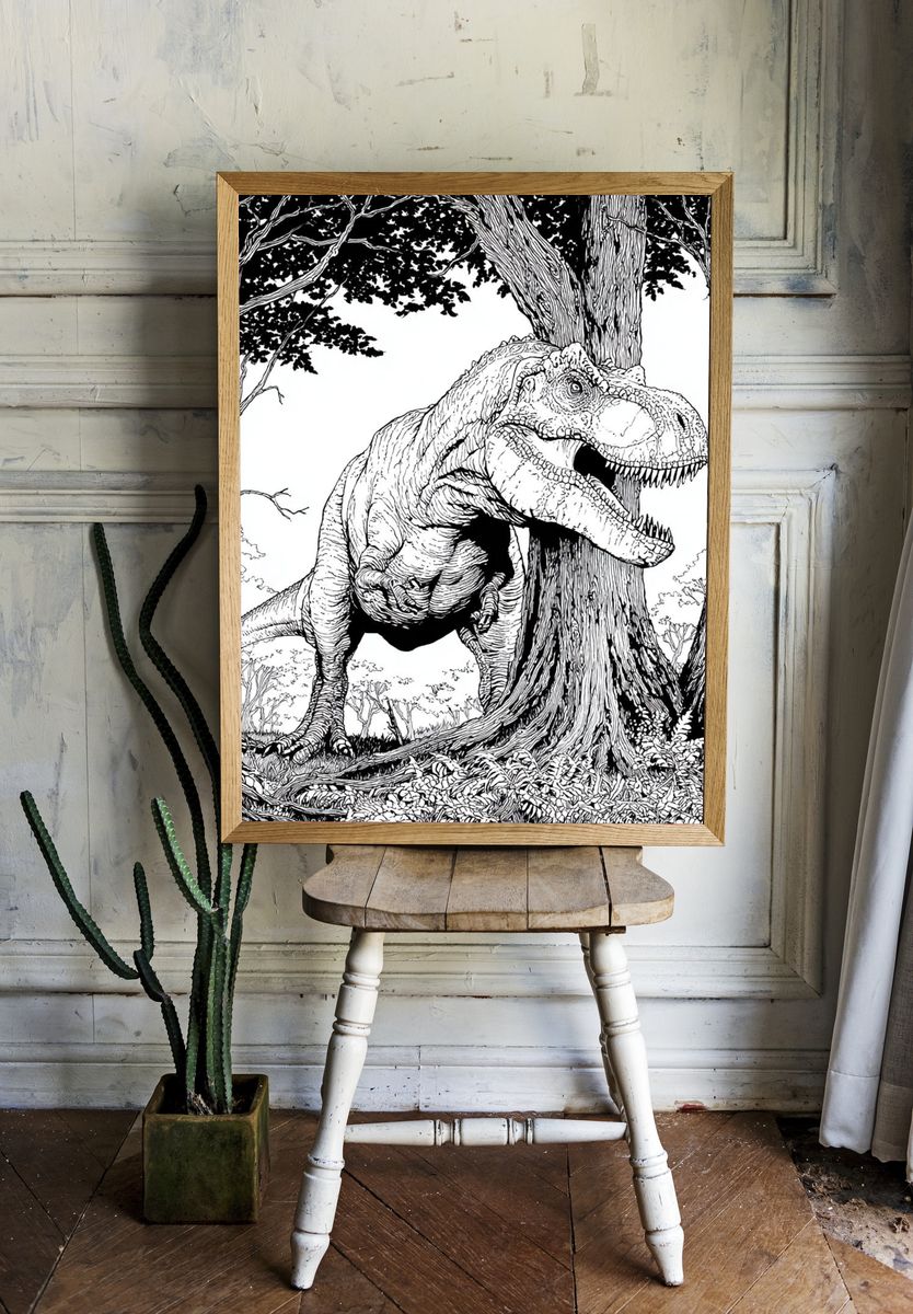 Tyrannosaurus in Forest Illustration Poster. room preview