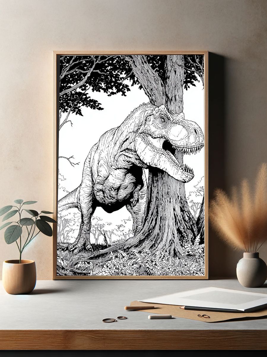 Tyrannosaurus in Forest Illustration Poster. — room view 2