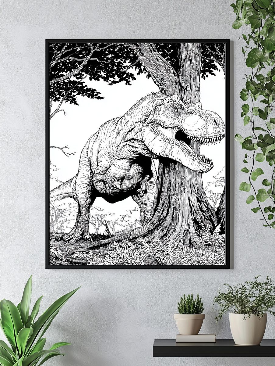 Tyrannosaurus in Forest Illustration Poster. — room view 4