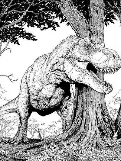 Tyrannosaurus in Forest Illustration Poster.
