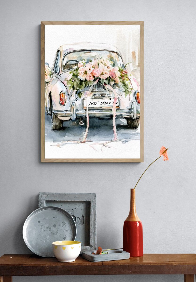 Just Married Vintage Car Poster. — room view 3