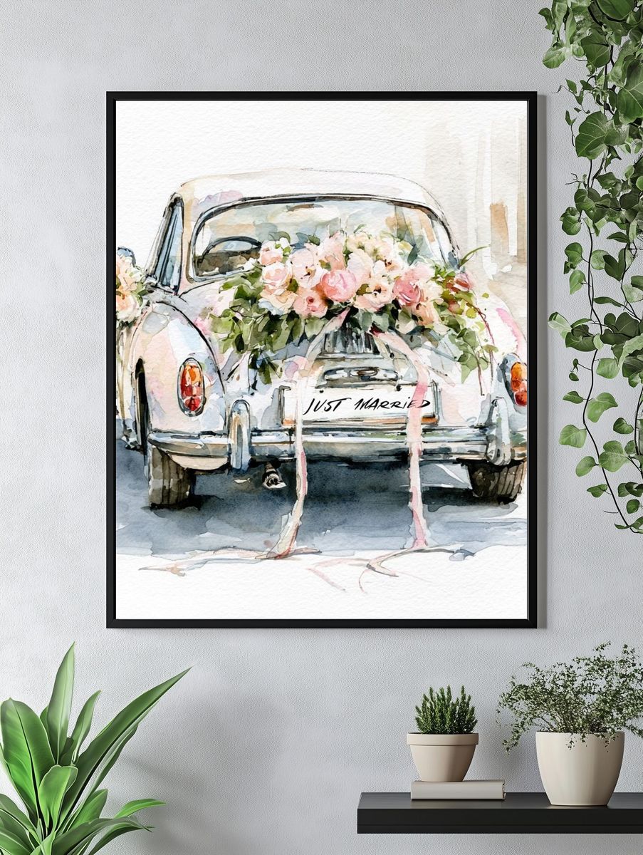 Just Married Vintage Car Poster. — room view 4