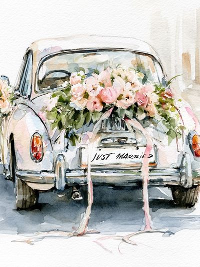 Just Married Vintage Car Poster.