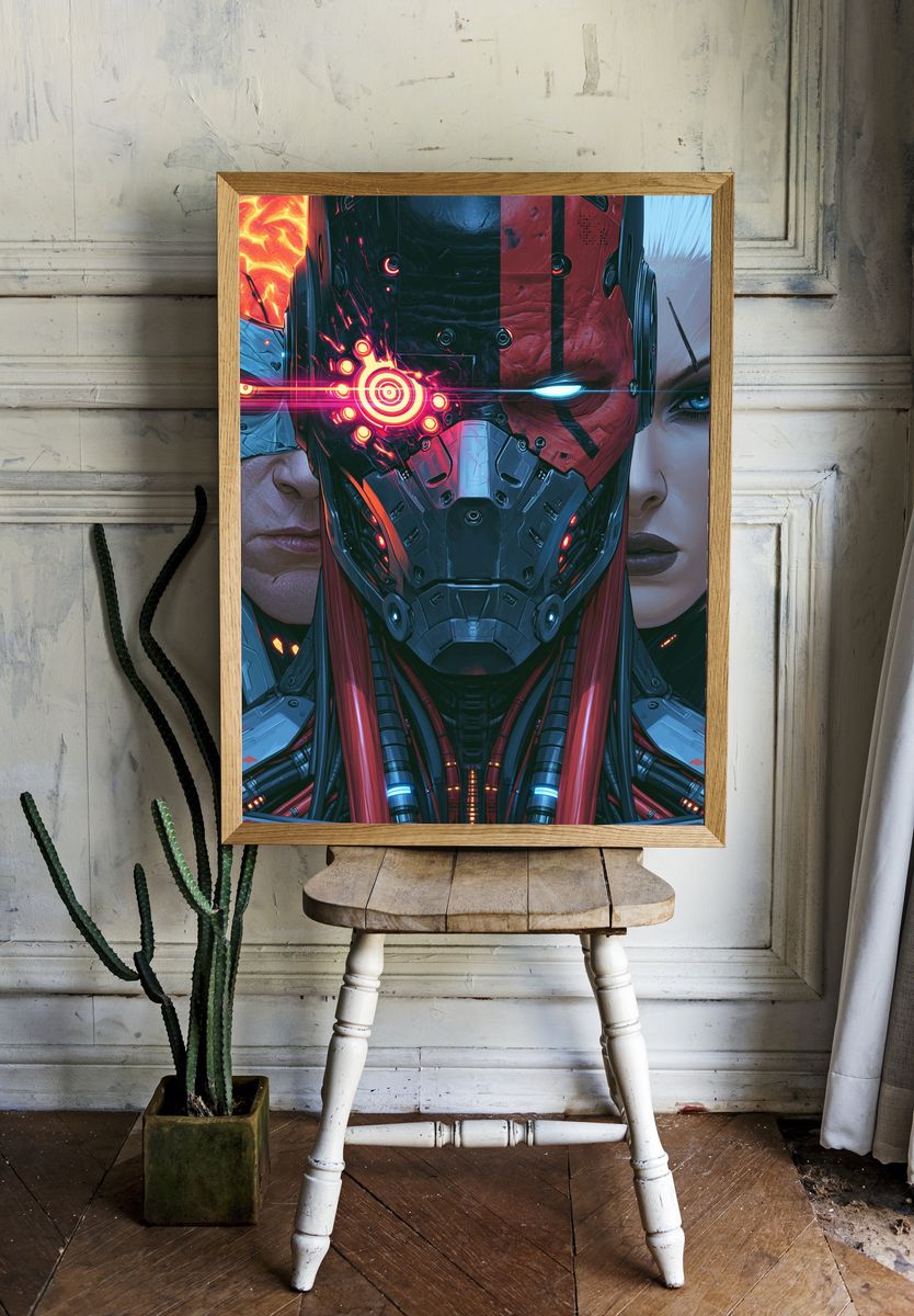 Cybernetic Warrior Portrait Poster. — room view 1