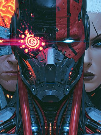Cybernetic Warrior Portrait Poster.