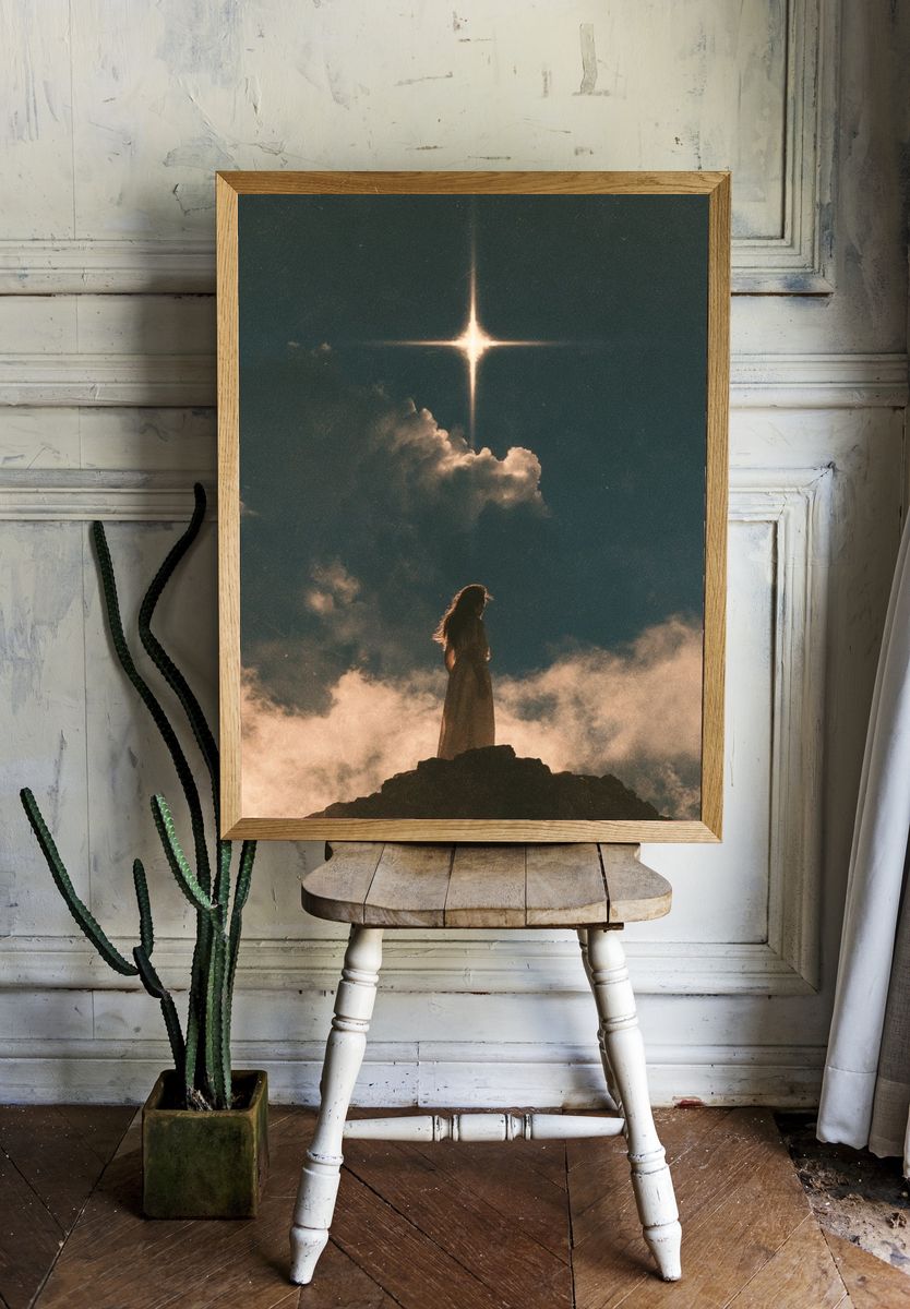Celestial Figure in Clouds Poster. room preview