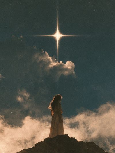 Celestial Figure in Clouds Poster. poster