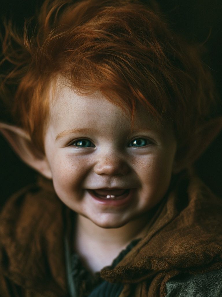 Smiling Elf Child Portrait Print. poster — illustration art