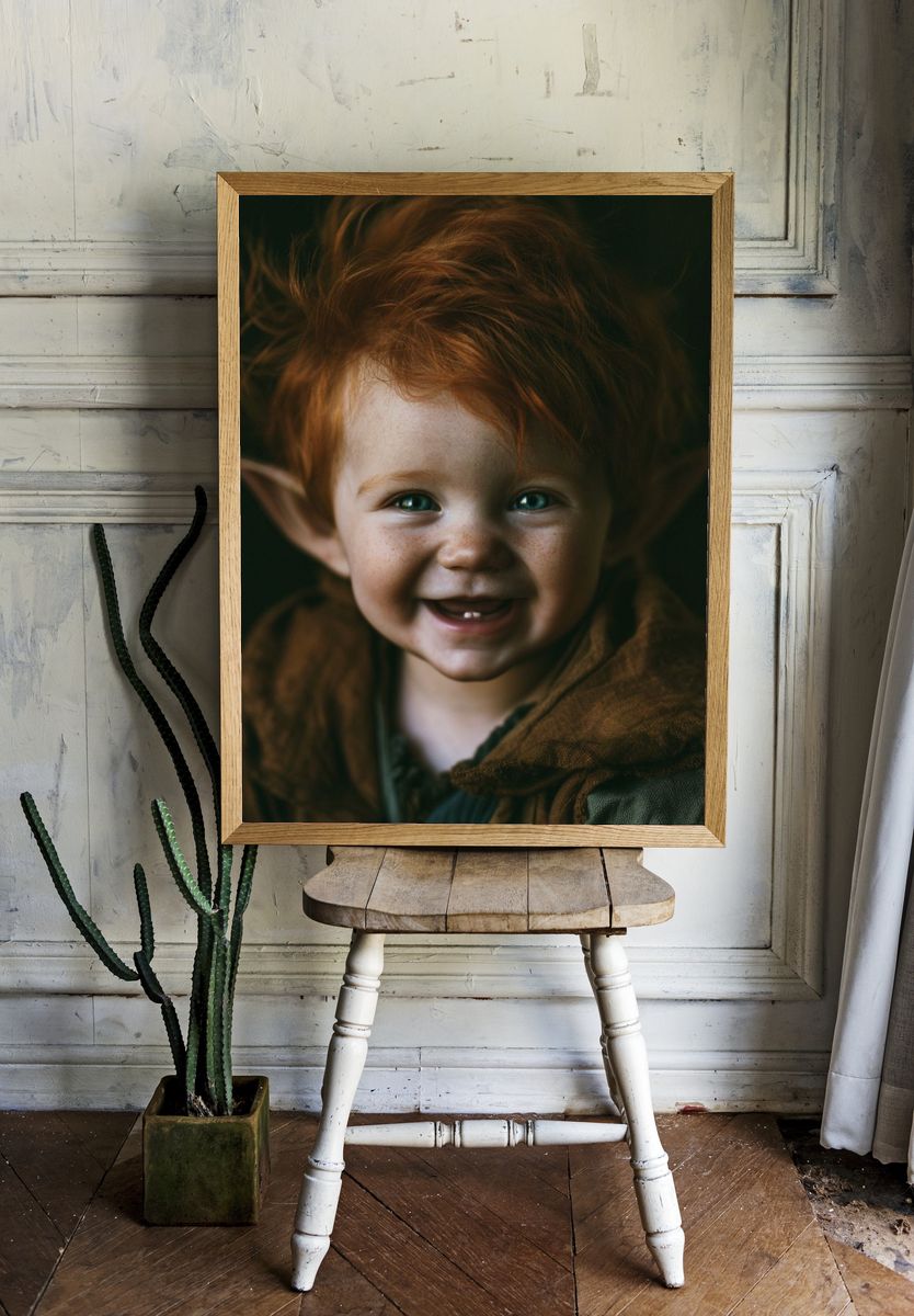Smiling Elf Child Portrait Print. — room view 1