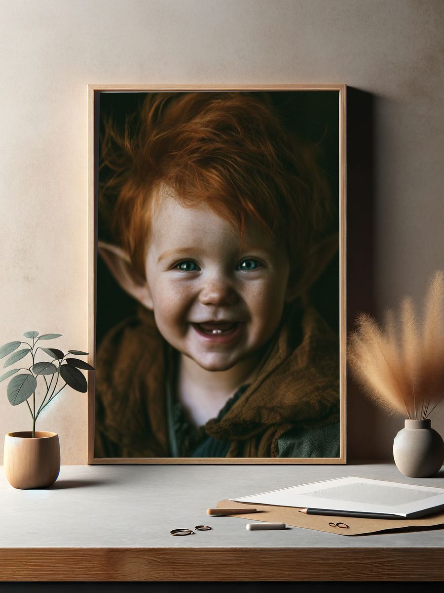 Smiling Elf Child Portrait Print. — room view 2