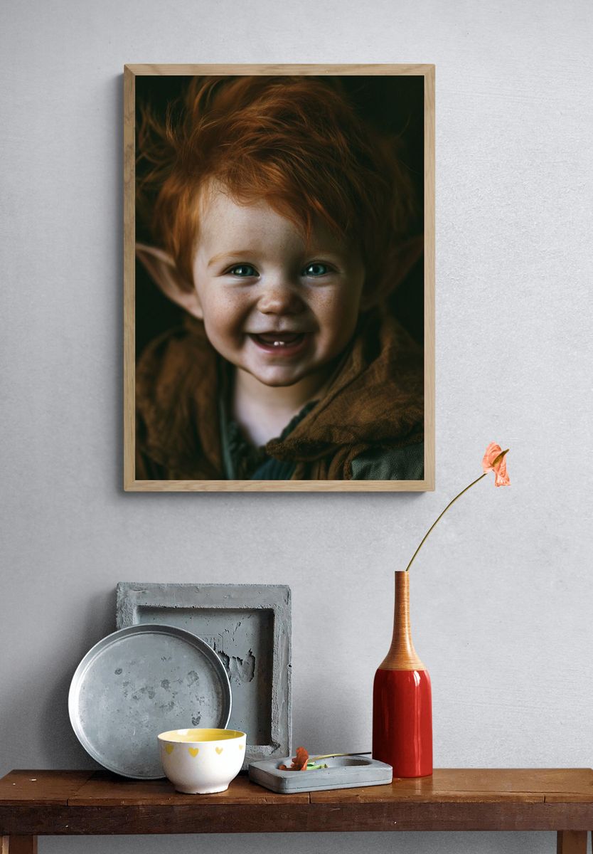 Smiling Elf Child Portrait Print. — room view 3