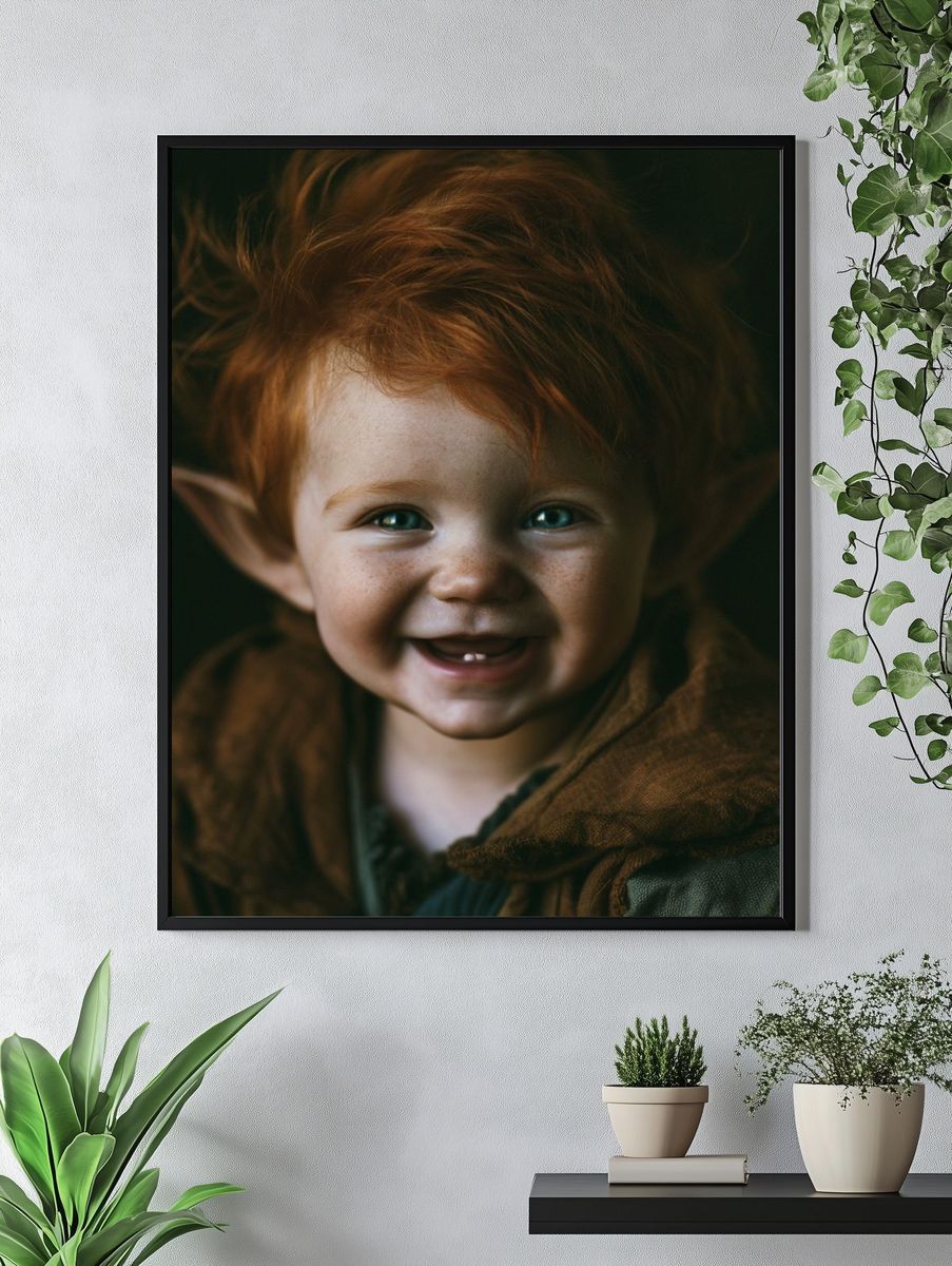 Smiling Elf Child Portrait Print. — room view 4
