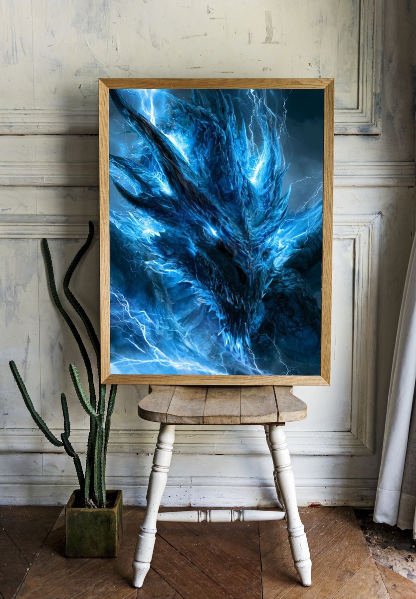 Electric Ice Dragon Illustration Poster. room preview