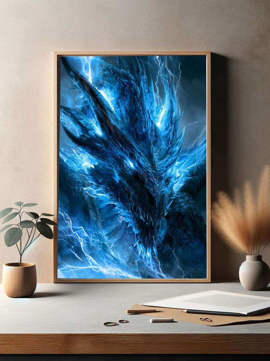 Electric Ice Dragon Illustration Poster. — room view 2